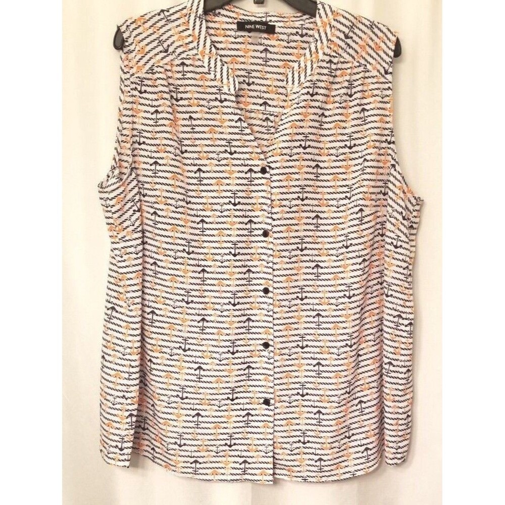 Women's Nautical Tunic Top V-Neck Sleeveless Trendy Anchor Comfort Size 16W
